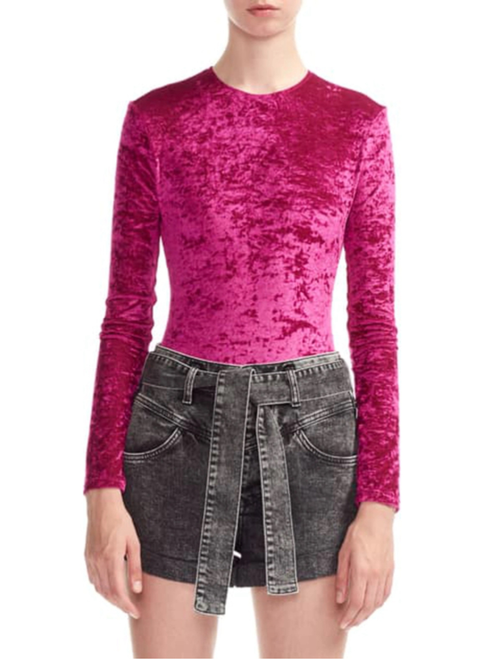 Maje Tipy Crushed Velvet Bodysuit Pink Size 1 Small